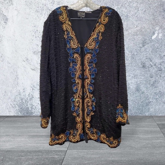 Vintage Jean for Joseph Le Bon Black Blue Sequin Jacket Blazer Women's XL NWT - Picture 1 of 6